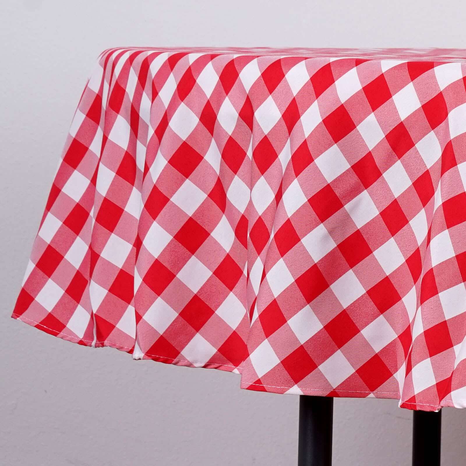 Get This 70-Inch Polyester Round Tablecloth in White/Red Buffalo Plaid for Your Events