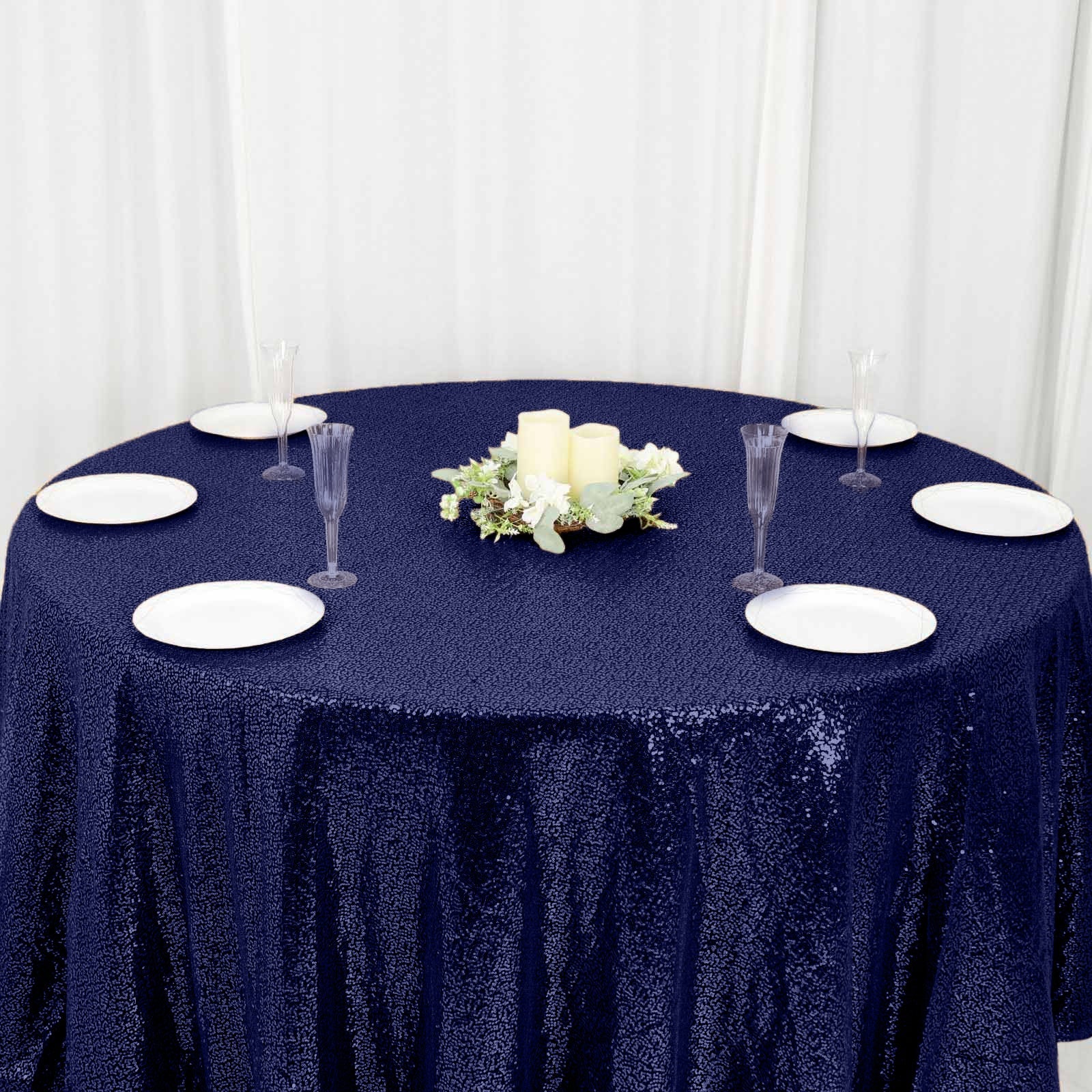 Navy Blue Seamless Glittering 120' Round Sequin Tablecloth - Ideal for Events