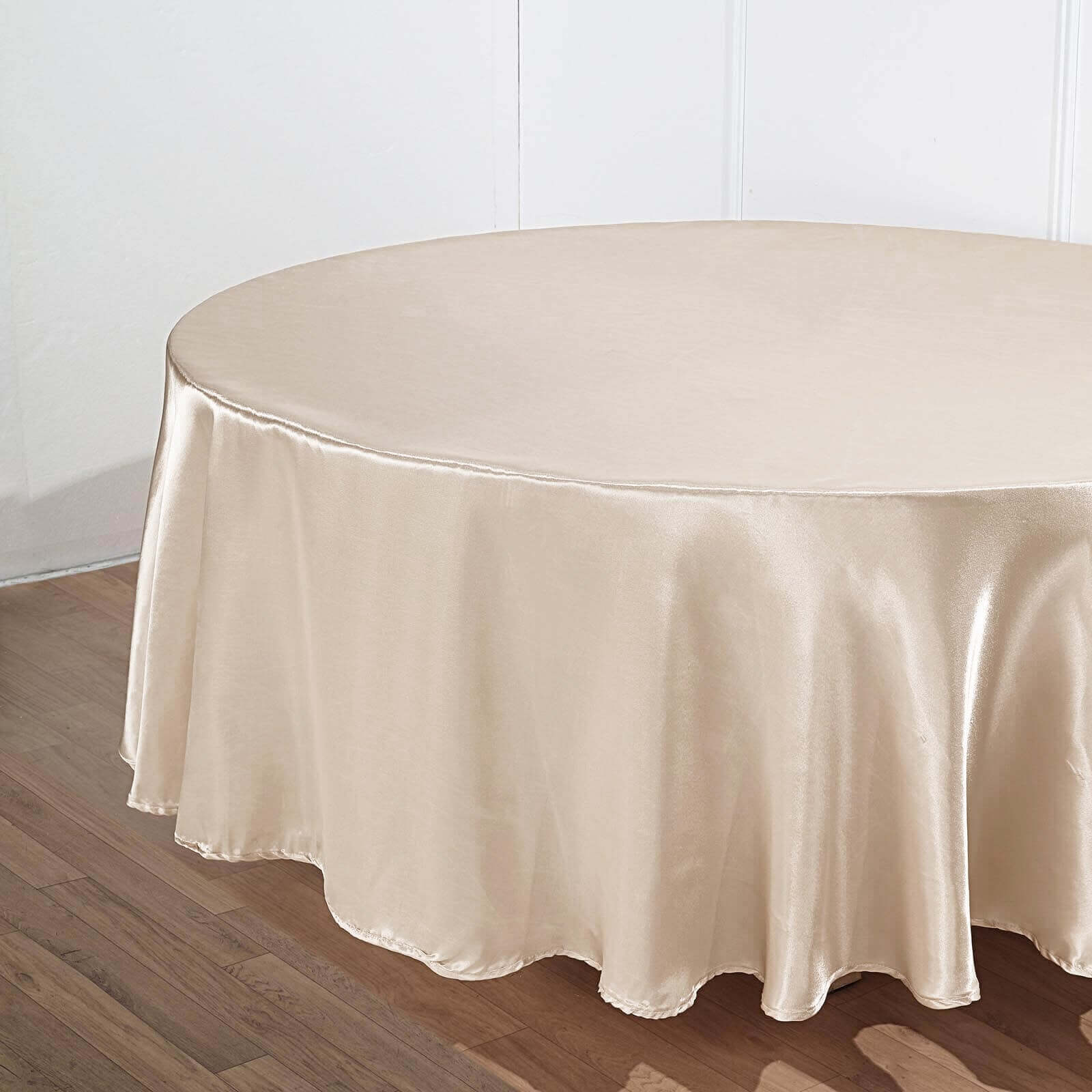 Beige Satin 90-Inch Round Tablecloth - Smooth, Lustrous & Resistant