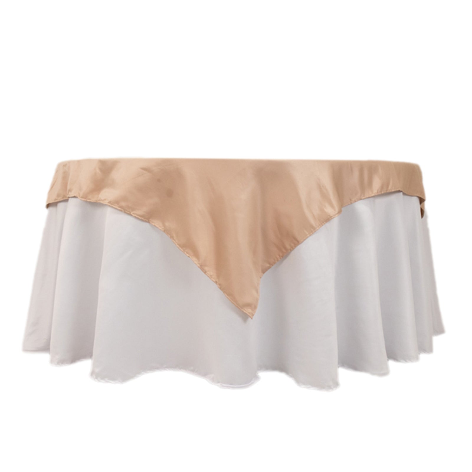 Nude Lamour Satin 54x54 Square Table Overlay - Durable, Silk-Like Table Cover