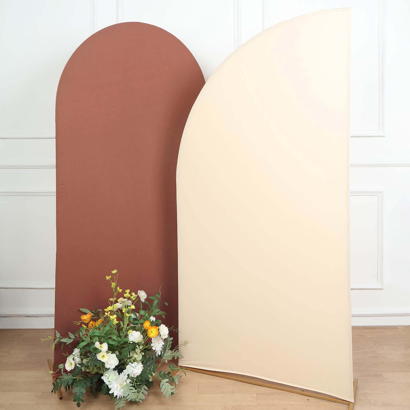 Hot Sale! 7ft Matte Beige Spandex Custom-Fitted Half Moon Wedding Arch Backdrop Stand Cover