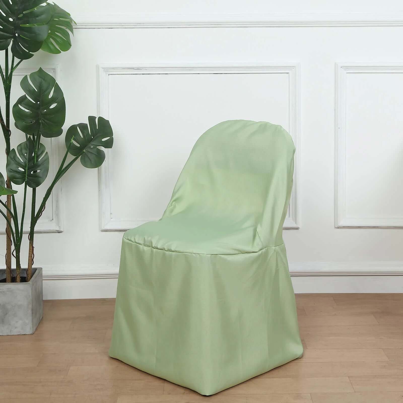 Get 10-Pack Sage Green Polyester Wrinkle-Free Slip-On Chair Covers for Folding Chairs