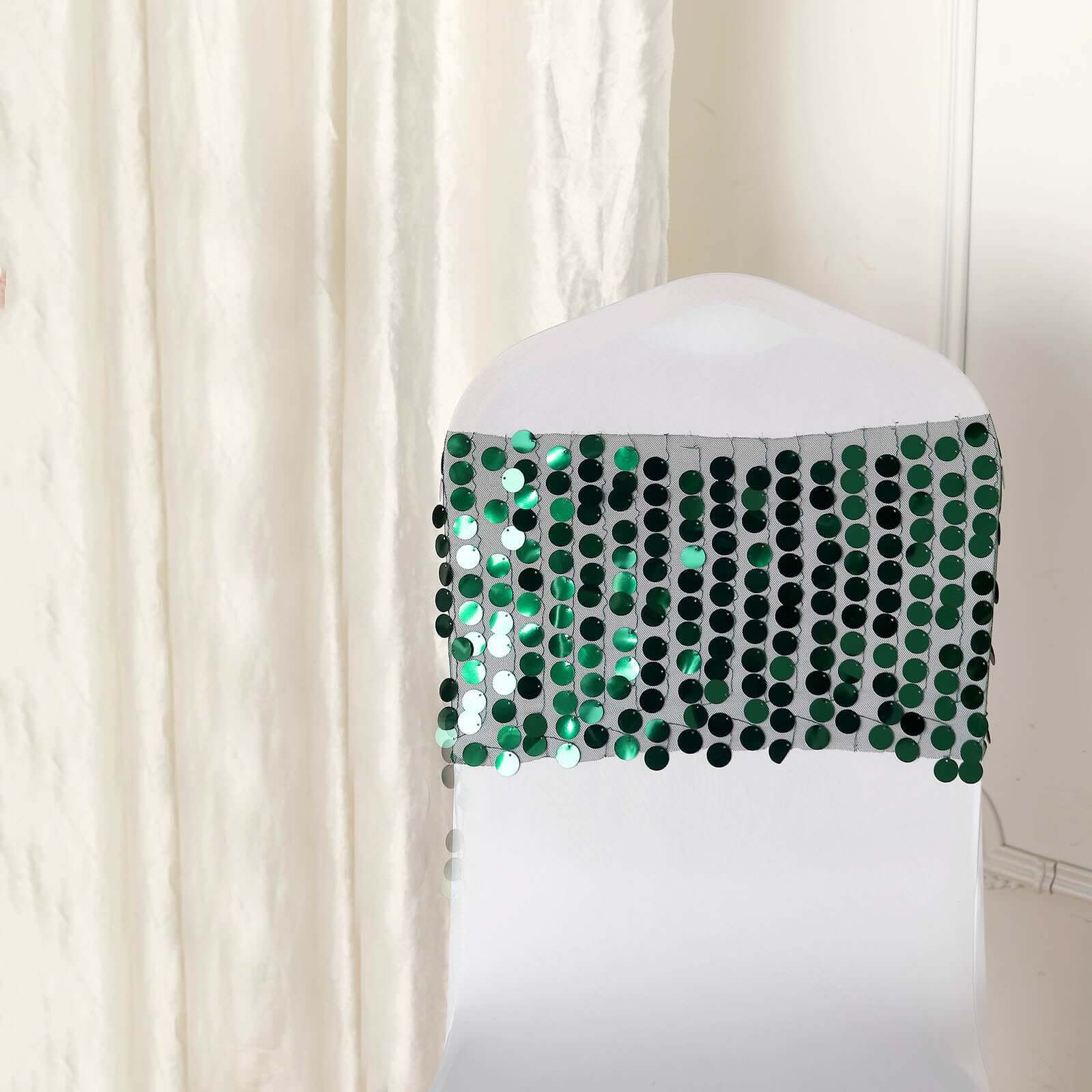 5-Pack Hunter Emerald Green Payette Sequin Chair Sash Bands - Ideal Decor for Weddings & Gatherings