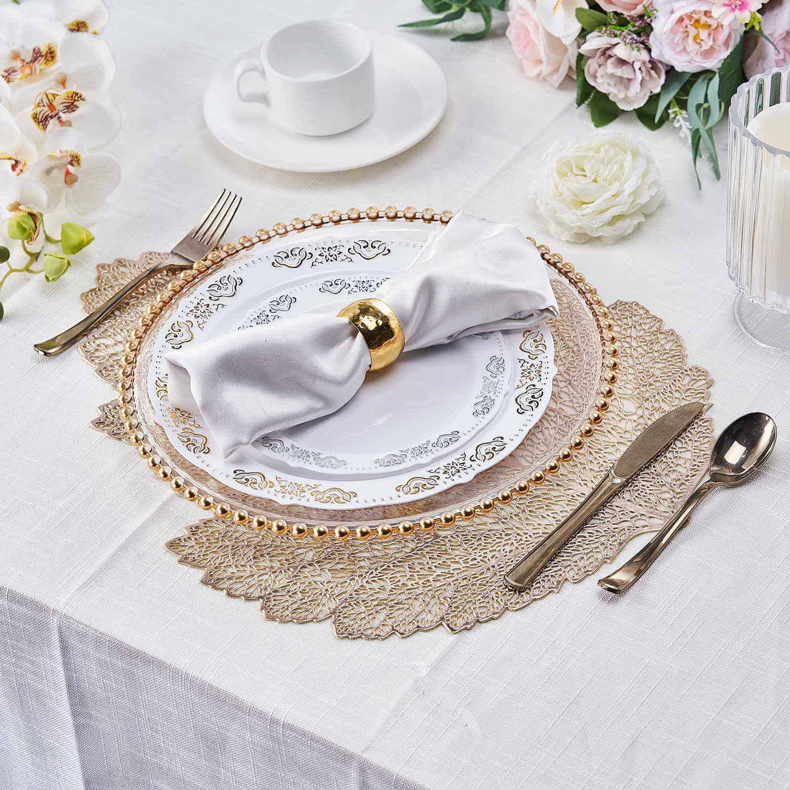 6-Piece Set of 18-Inch Gold Fall Leaf Non-Slip Vinyl Dining Placemats