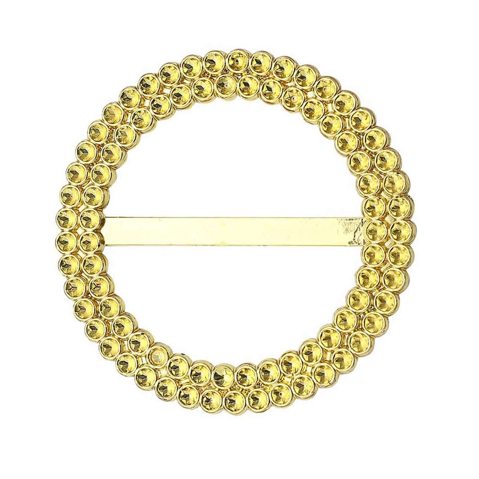 20-Pack Gold Diamond Round Chair Sash Band Buckle Pins - Stunning Rhinestone Napkin Rings for Weddings & Gatherings