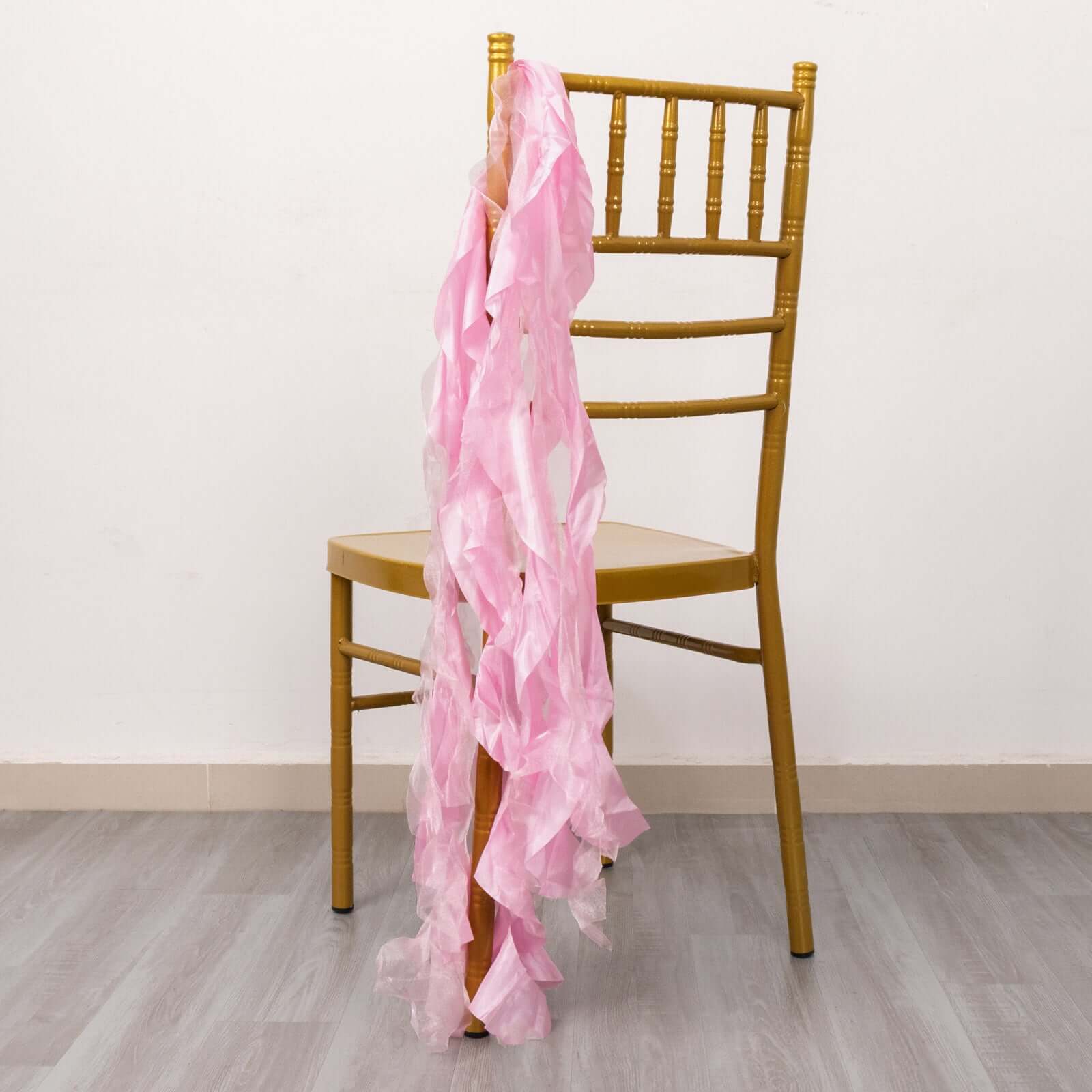 5-Piece Pink Chiffon Satin Curly Willow Chair Sashes - Effortless Installation
