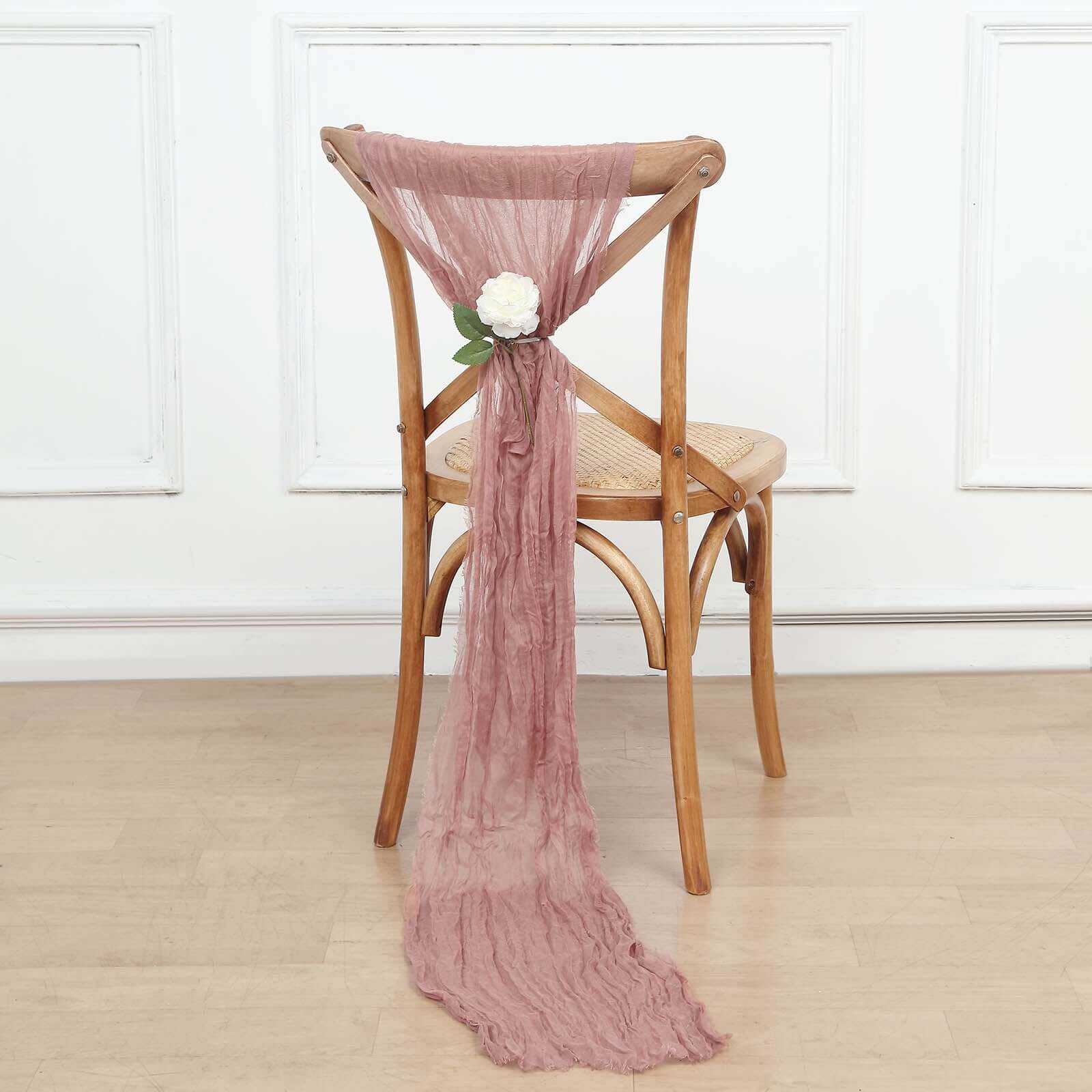 5-Pack Dusty Rose Cheesecloth Chair Sashes - Ideal for Weddings & Gatherings