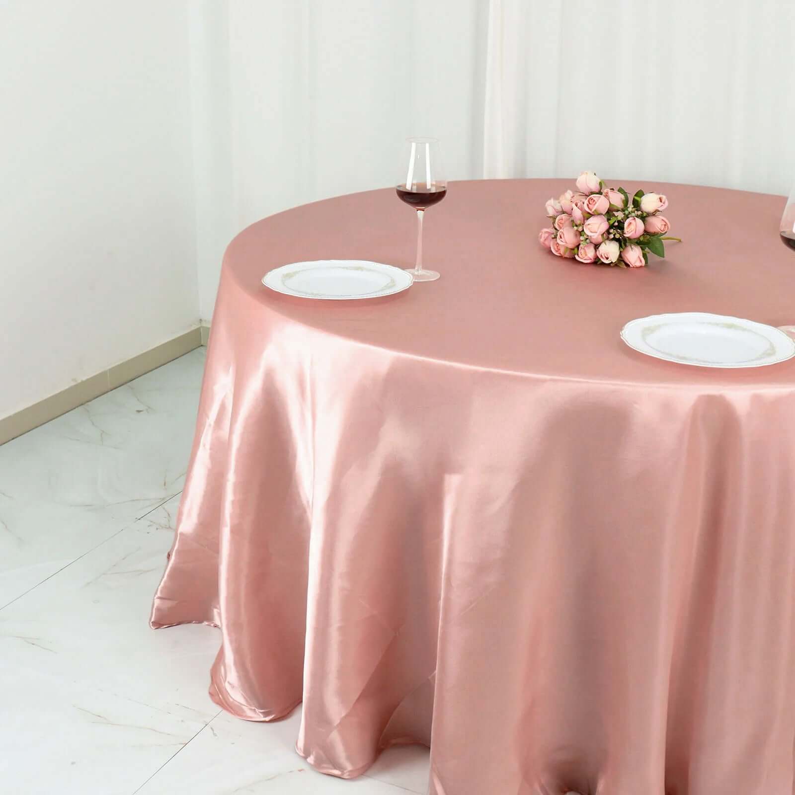 Stylish Dusty Rose Satin 132 Round Tablecloth - Seamless & Stain-Resistant