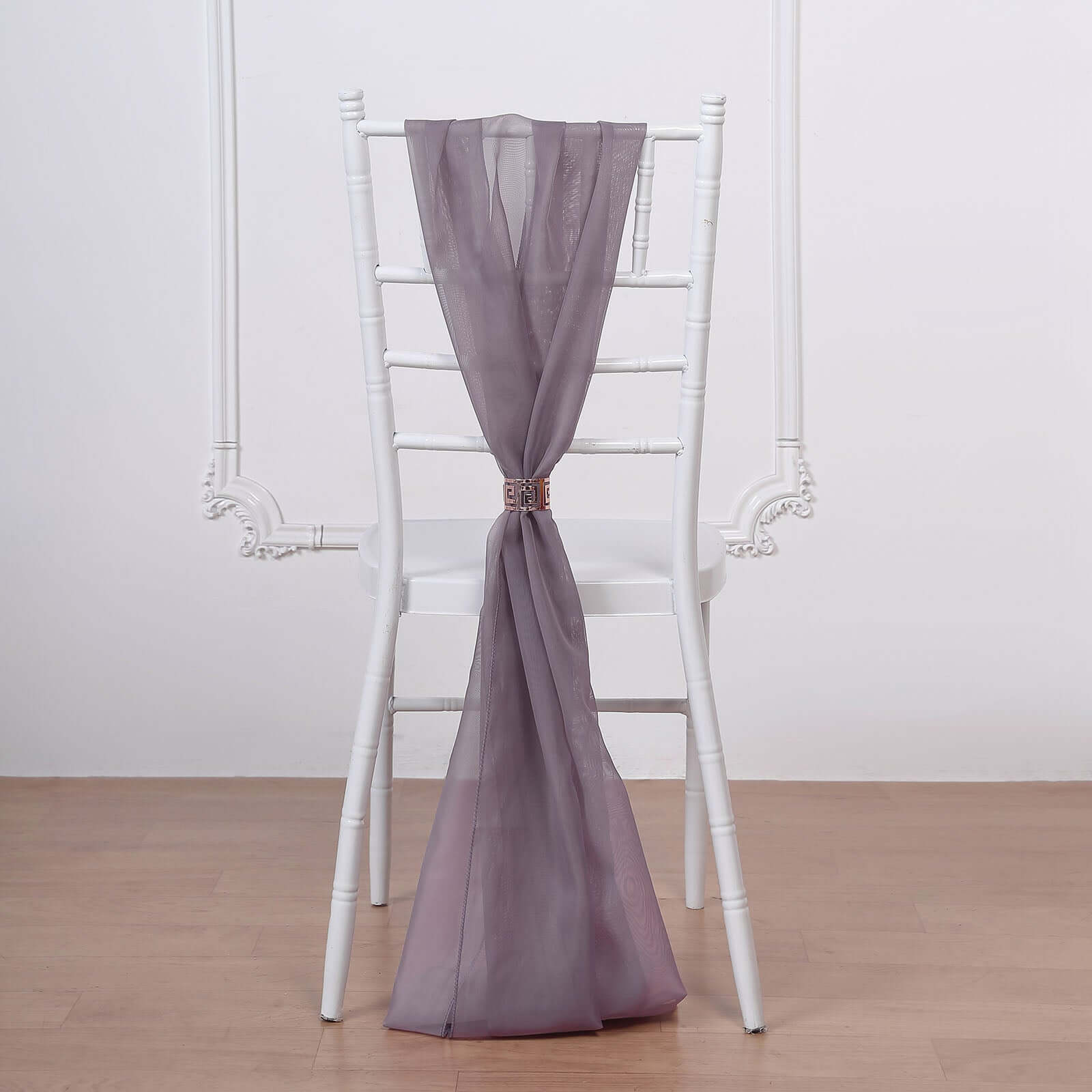 5-Piece Set of Premium Violet Amethyst Chiffon Chair Sashes - Soft, Lightweight Designer Bows 22x78