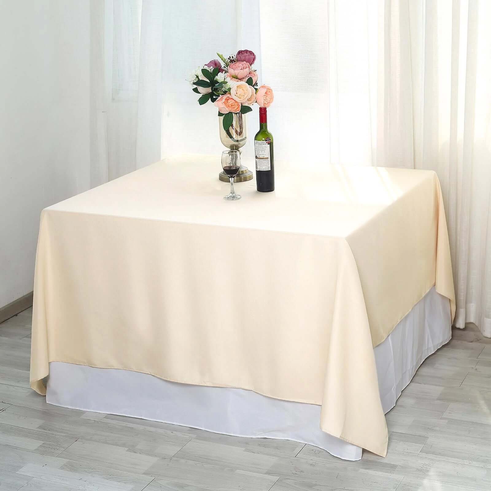 Beige 90x90 Polyester Square Tablecloth - Durable & Wrinkle-Resistant
