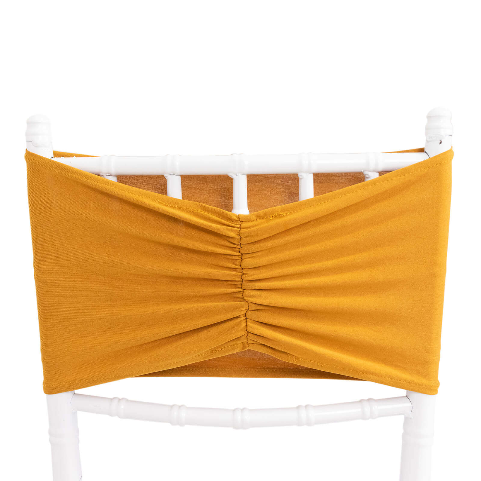 Special Offer! 5-Pack Gold Ruffled Spandex Chair Sashes - Wide Stretch Bands for Elegant Wedding and Event Decor