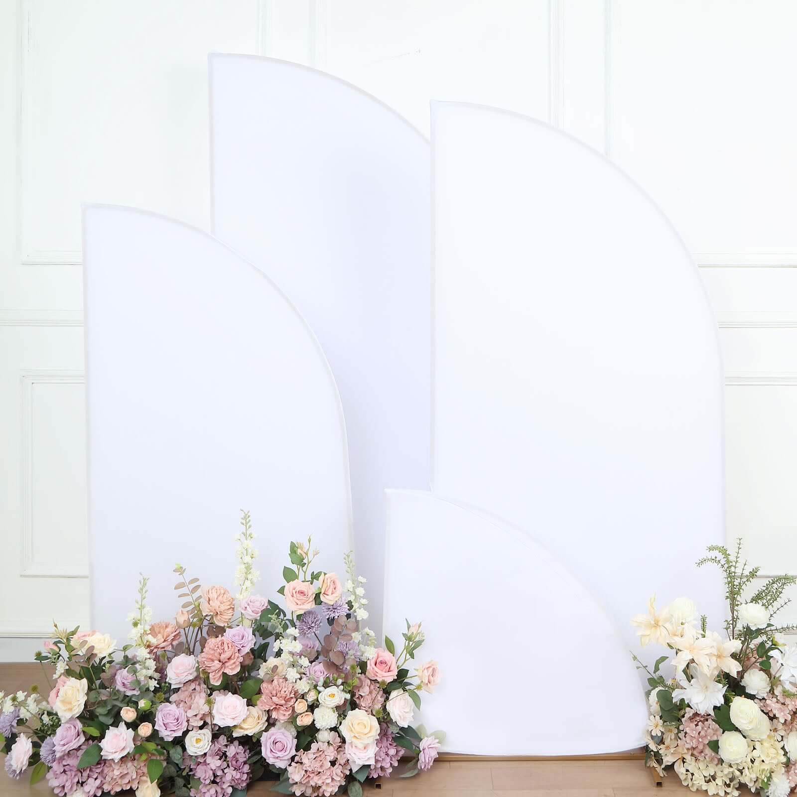 Custom-Fit Matte White Spandex Half Moon Wedding Arch Covers Set of 4 - Various Sizes