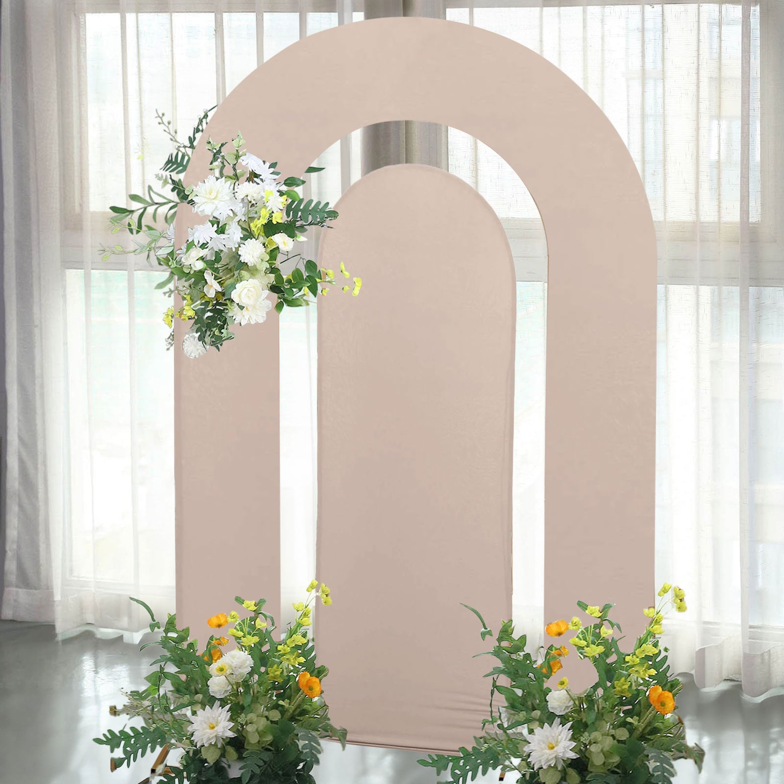 Set of 2 Nude Spandex Fitted Covers for 6ft & 8ft Round Top & Double Arch Wedding Backdrop Stands