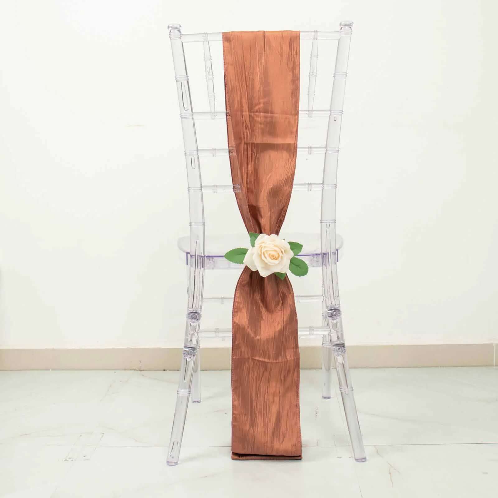 5-Piece Terracotta (Rust) Accordion Crinkle Taffeta Chair Sashes 6x106 - Ideal for Weddings & Gatherings