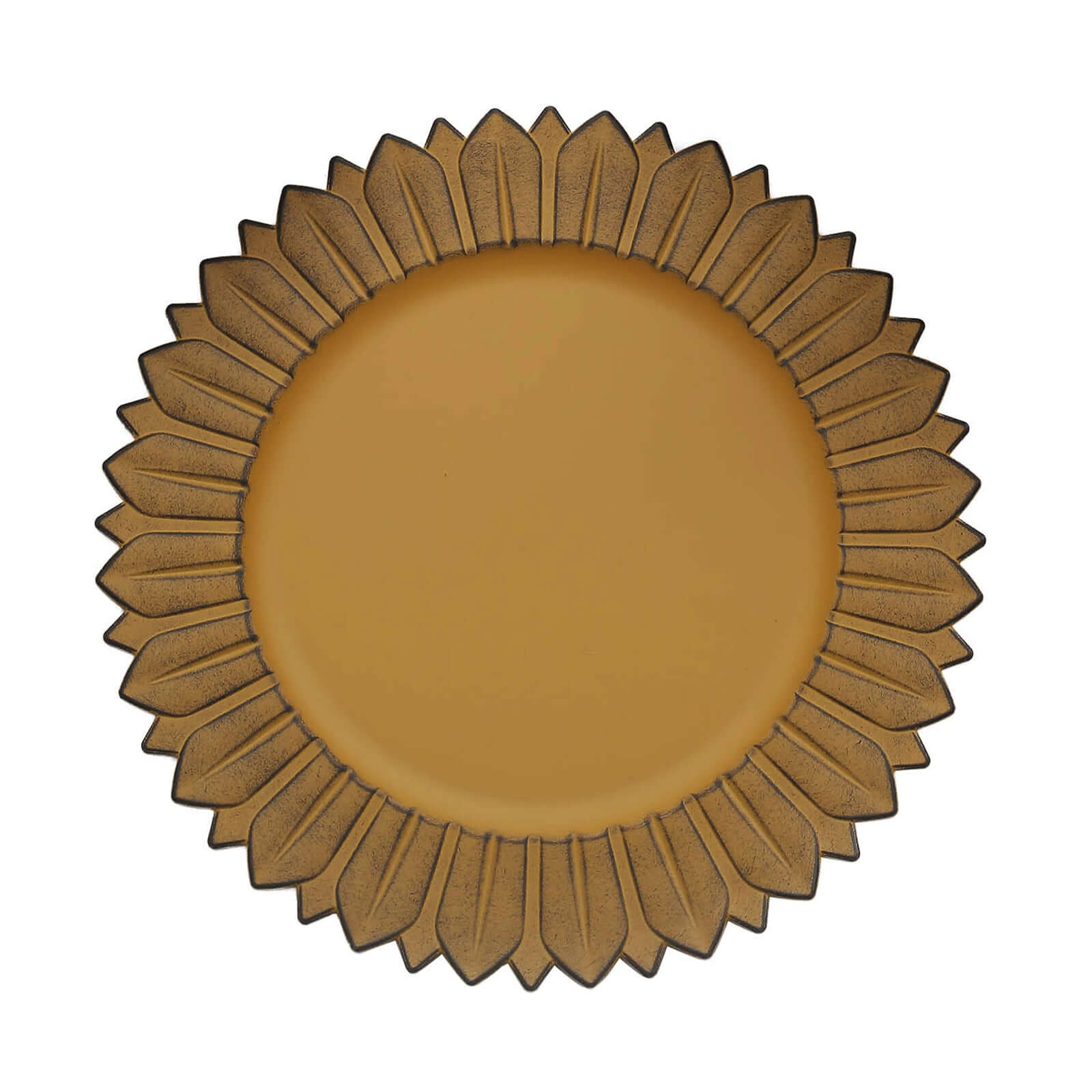 6-Piece Set of 13-Inch Matte Mustard Yellow Plastic Round Charger Plates with Sunflower Rim