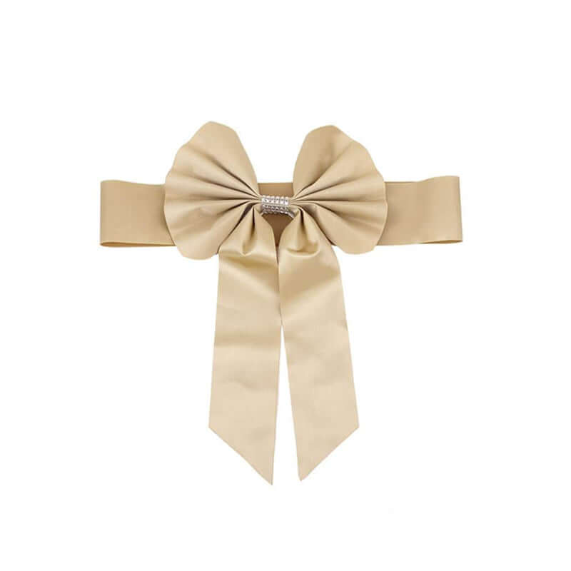 Set of 5 Durable Double-Sided Champagne Satin Faux Leather Chair Sashes with Diamond Rhinestone Buckles