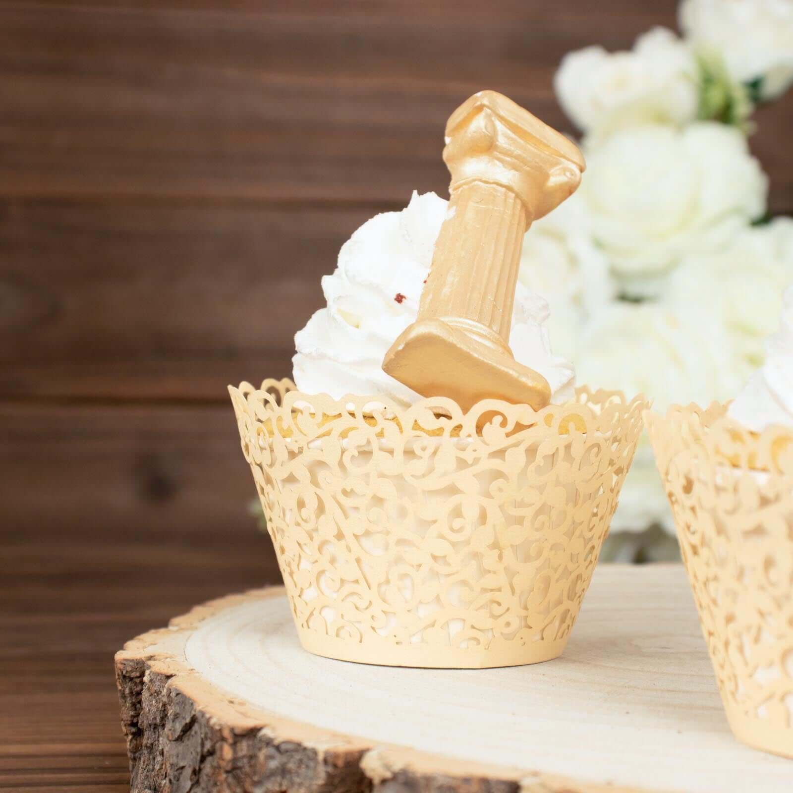 25-Pack Ivory Lace Laser Cut Paper Cupcake Wrappers - Ideal for Event Baking