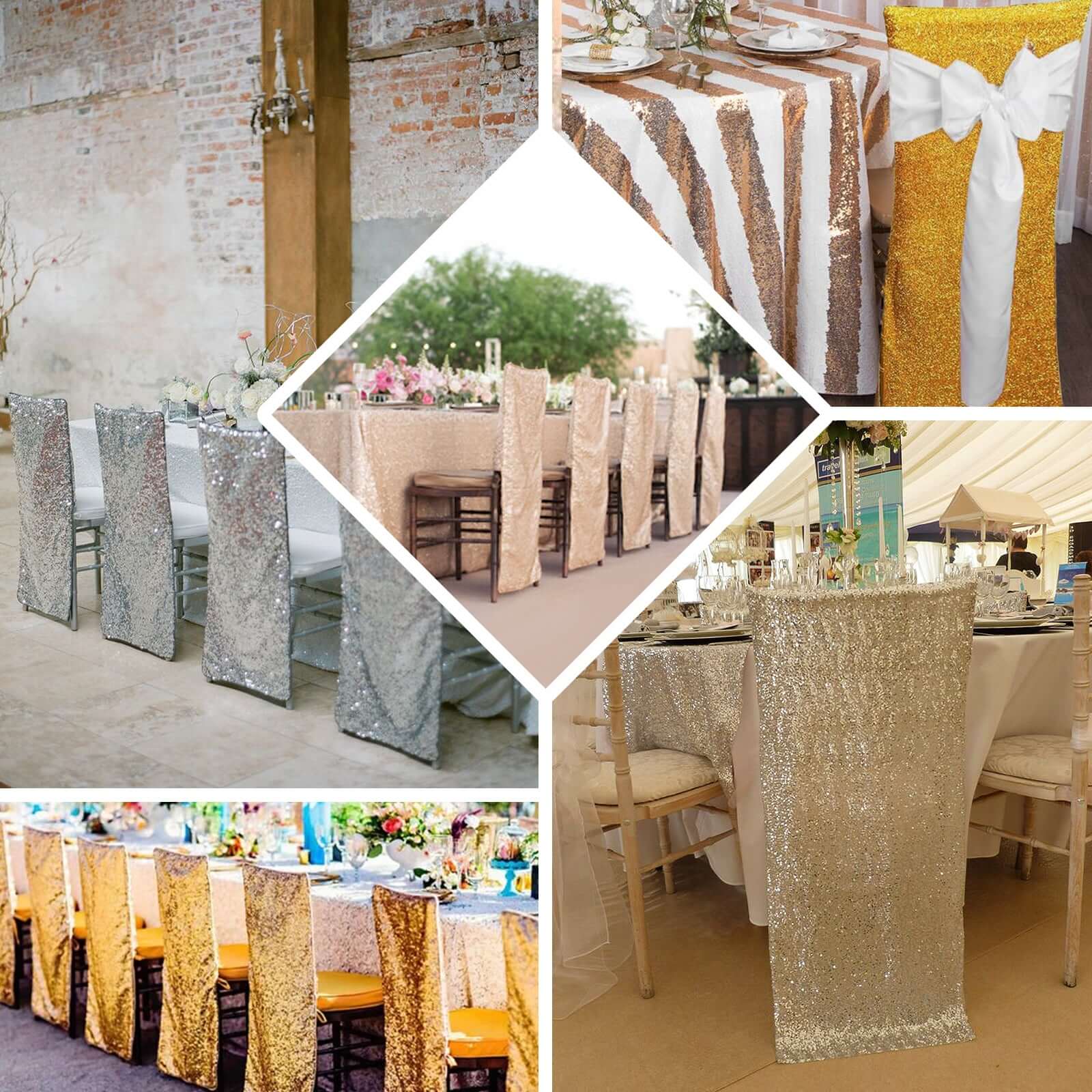 Durable Gold Metallic Shimmer Tinsel Spandex Stretch Slipcover for Chiavari Chair Backs