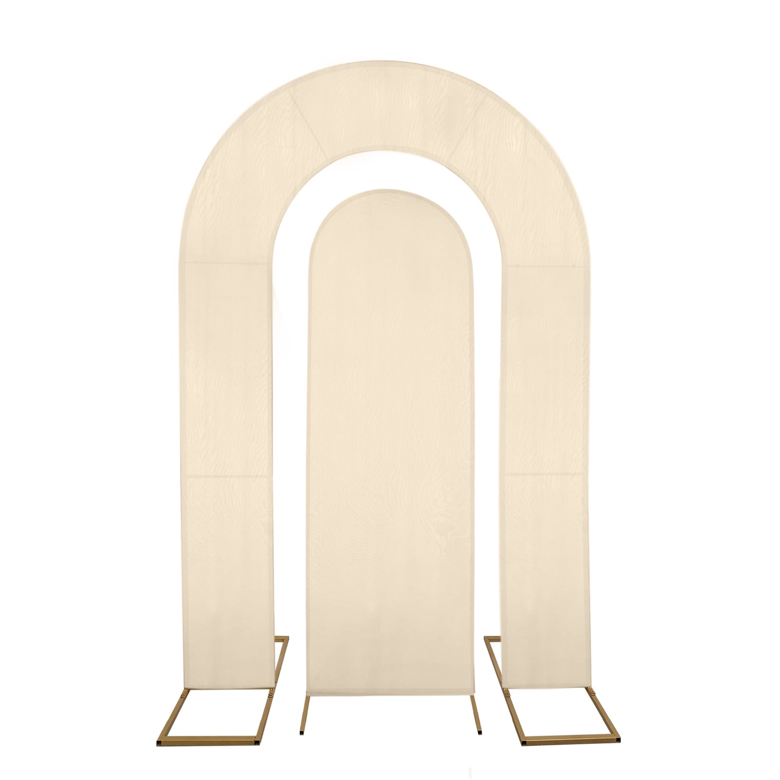 Hot Deal! Set of 2 Beige Spandex Fitted Covers for Round Top & Double Arch Wedding Backdrop Stands (6ft, 8ft)