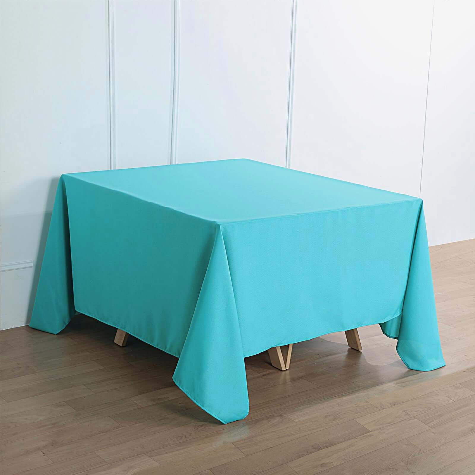 Premium Turquoise 90x90 Square Polyester Tablecloth - Wrinkle-Free & Durable for Multiple Occasions