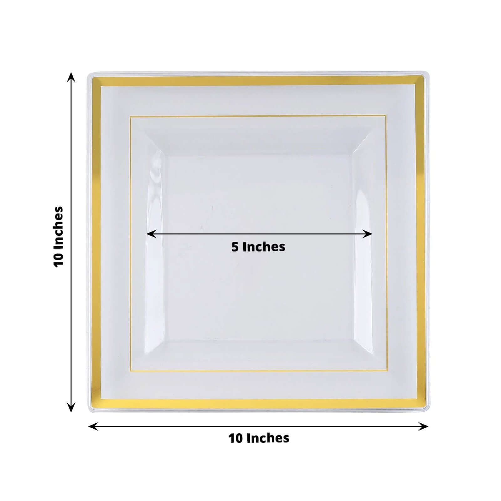 10-Pack Gold Trim Clear Square Plastic Disposable Dinner Plates for Parties