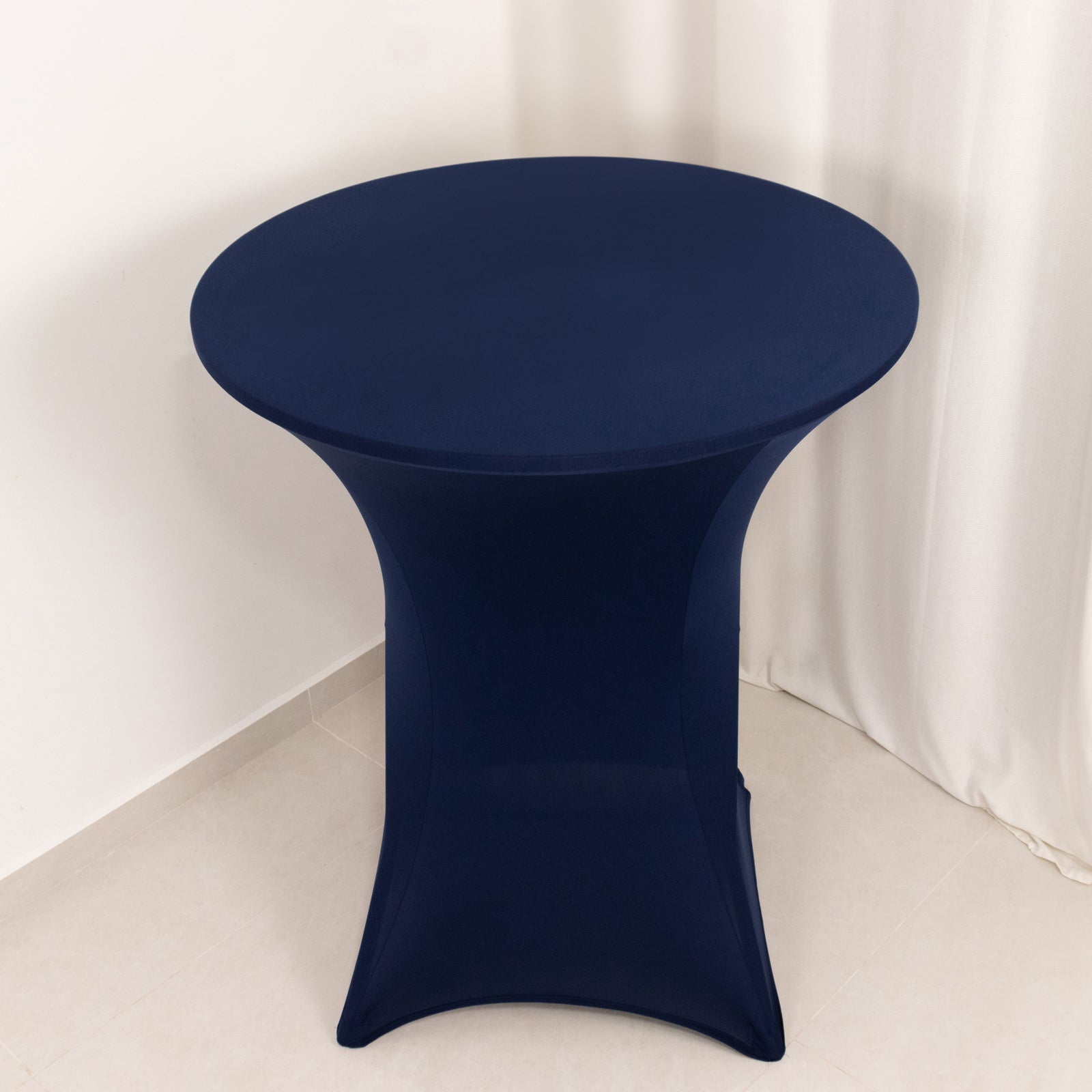 Navy Blue Spandex Stretch Fitted Cocktail Table Cover - Easy to Maintain, 33-36 Round