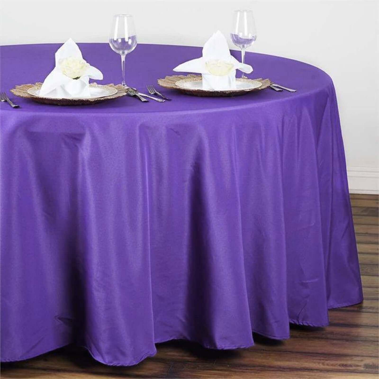 Wrinkle-Resistant Purple Polyester 108-Inch Round Tablecloth
