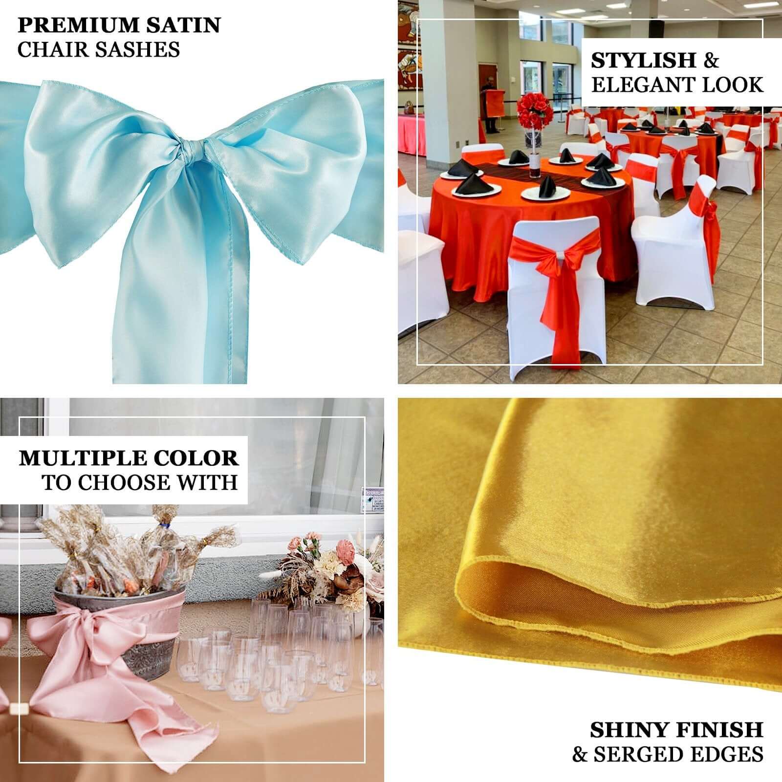 5-Pack Dusty Blue Satin Chair Sashes - Durable, Shiny Chair Bows, Great Deal