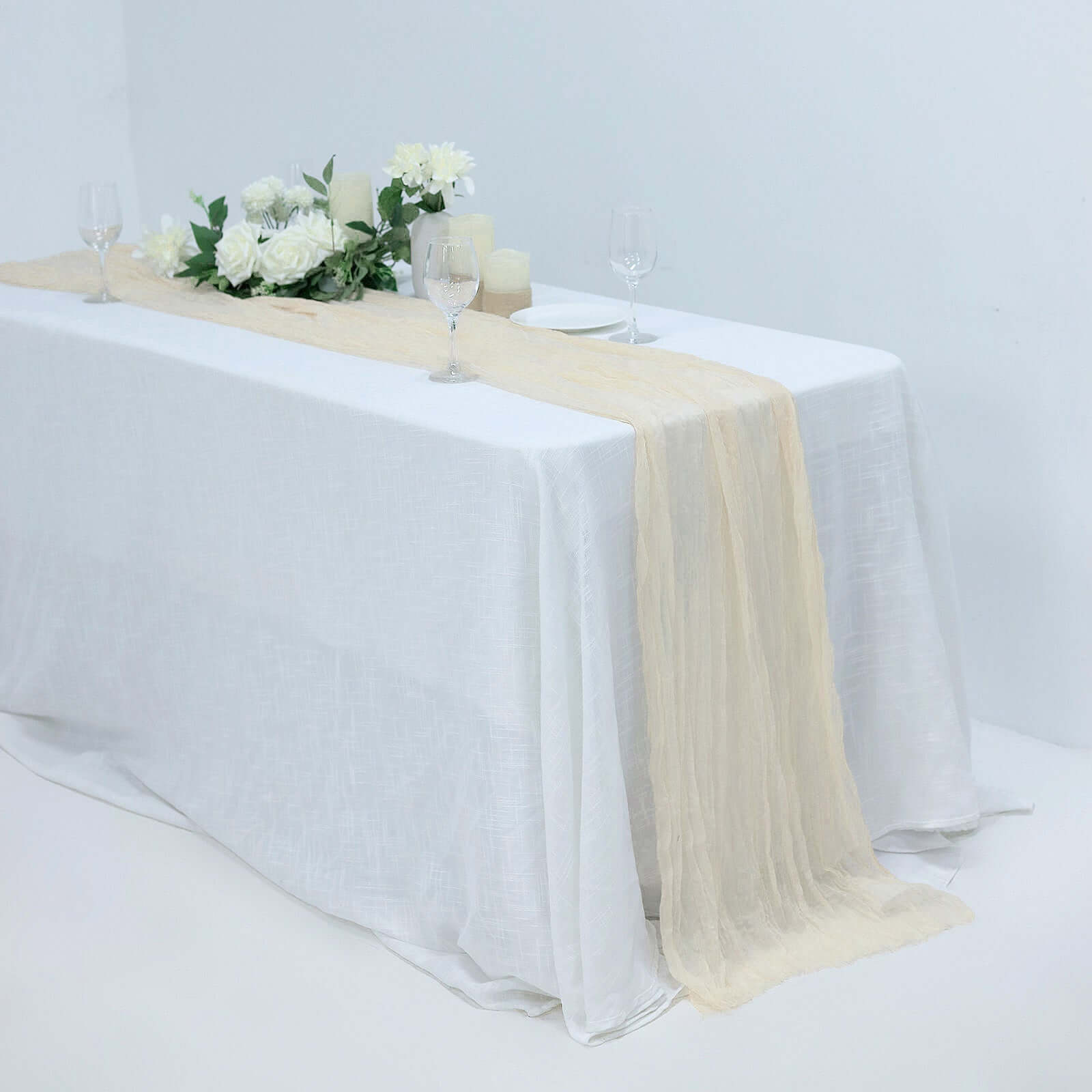 10ft Cream Gauze Cheesecloth Table Runner with Rustic Boho Charm