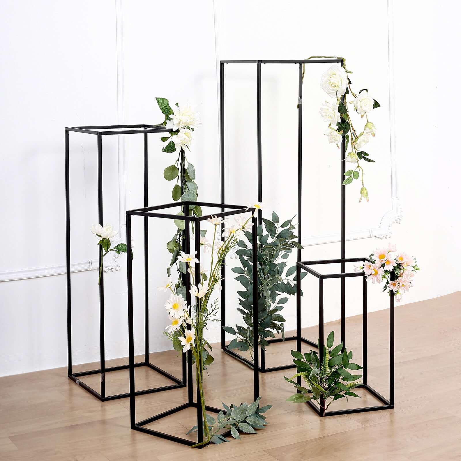 Hot Deal! Set of 4 Matte Black Metal Flower Stands for Wedding Centerpieces - Durable Display in 4 Sizes