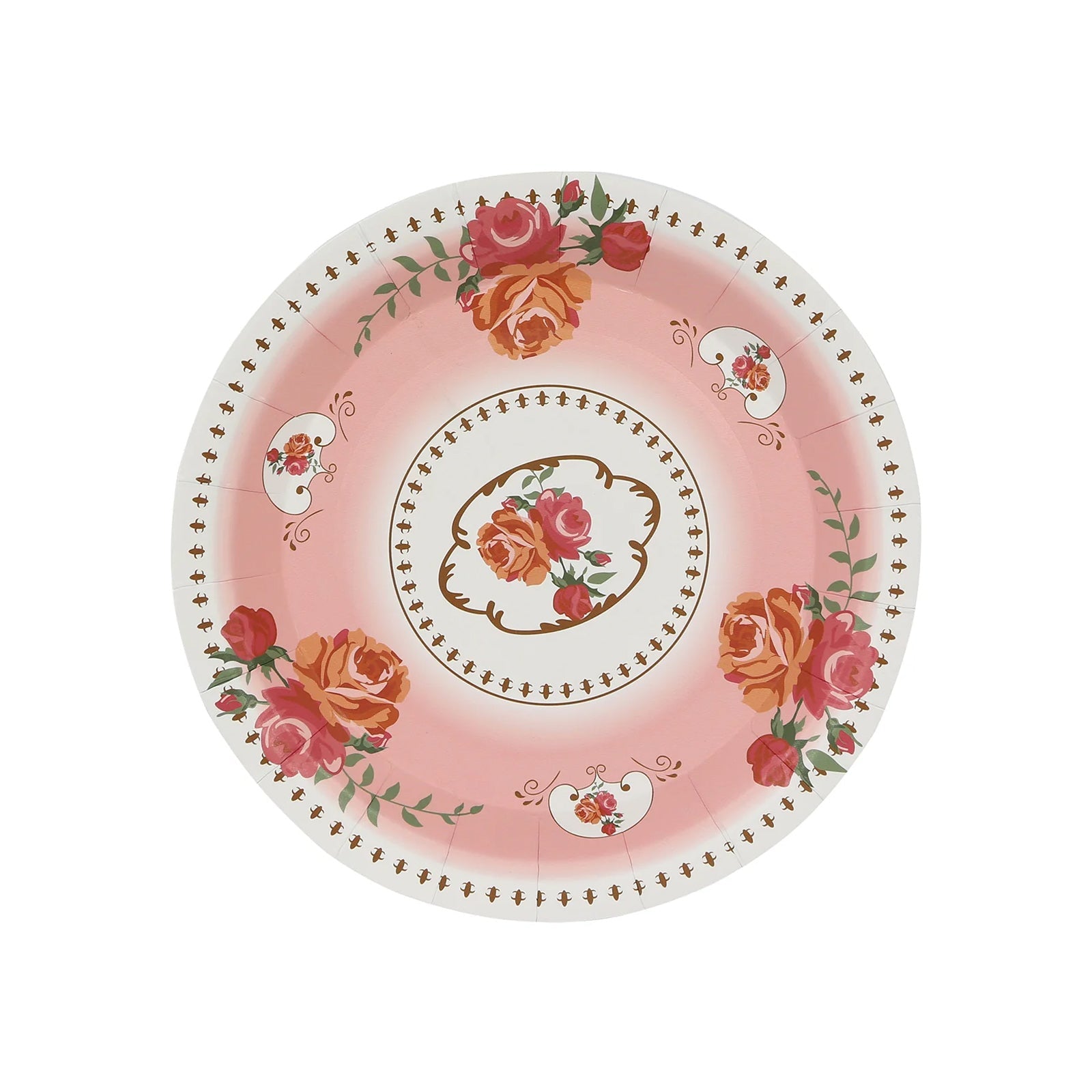 25-Piece Set of 7-Inch Dusty Rose Disposable Paper Dessert Plates with Vintage Rose Prints