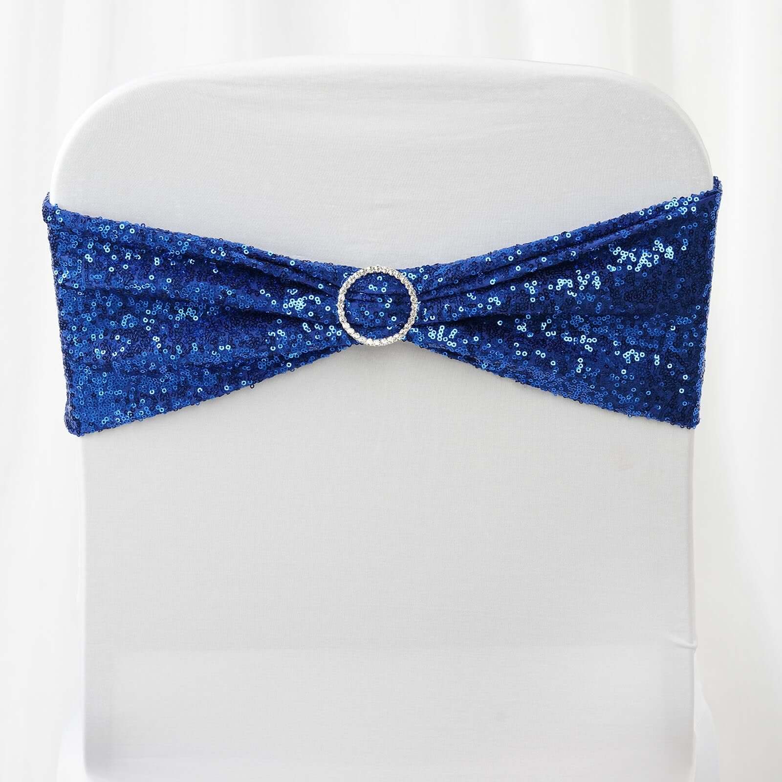 Special Offer! 5-Piece Royal Blue Sequin Spandex Stretch Chair Sashes for Weddings and Parties