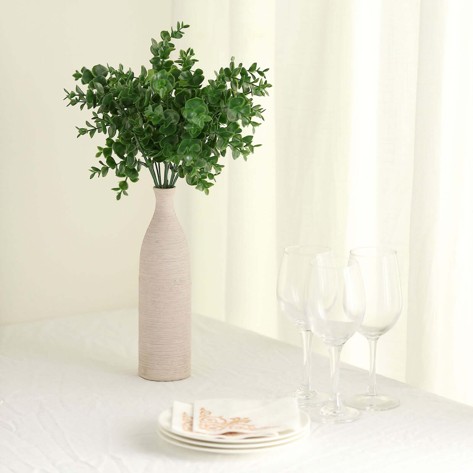 Set of 3 Artificial Dark Green Eucalyptus Stems, 13.5 Inches Tall