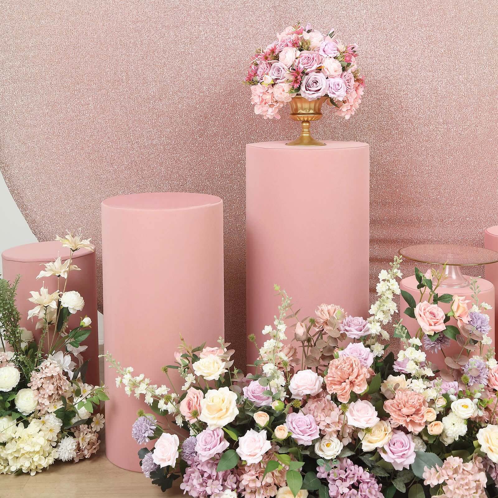 Hot Deal! Set of 5 Stretchable Dusty Rose Spandex Cylinder Pedestal Stand Covers, 160 GSM