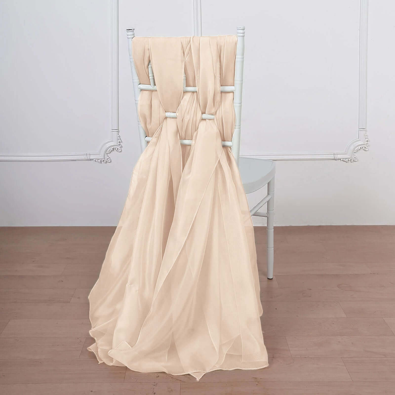 Get 5-Pack Premium Nude Chiffon Chair Sashes - Soft, Lightweight Designer Bows 22x78