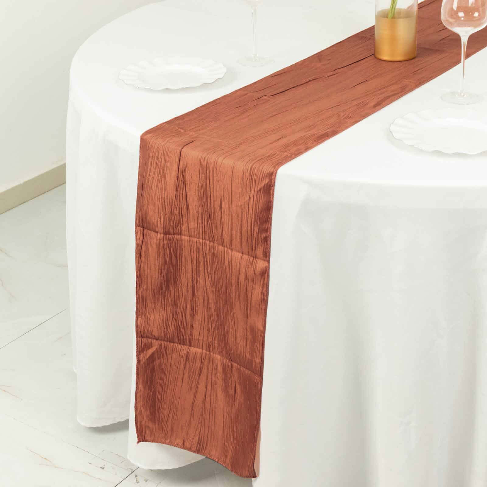 Hot Deal! Terracotta Accordion Crinkle Taffeta 12x108 Table Runner