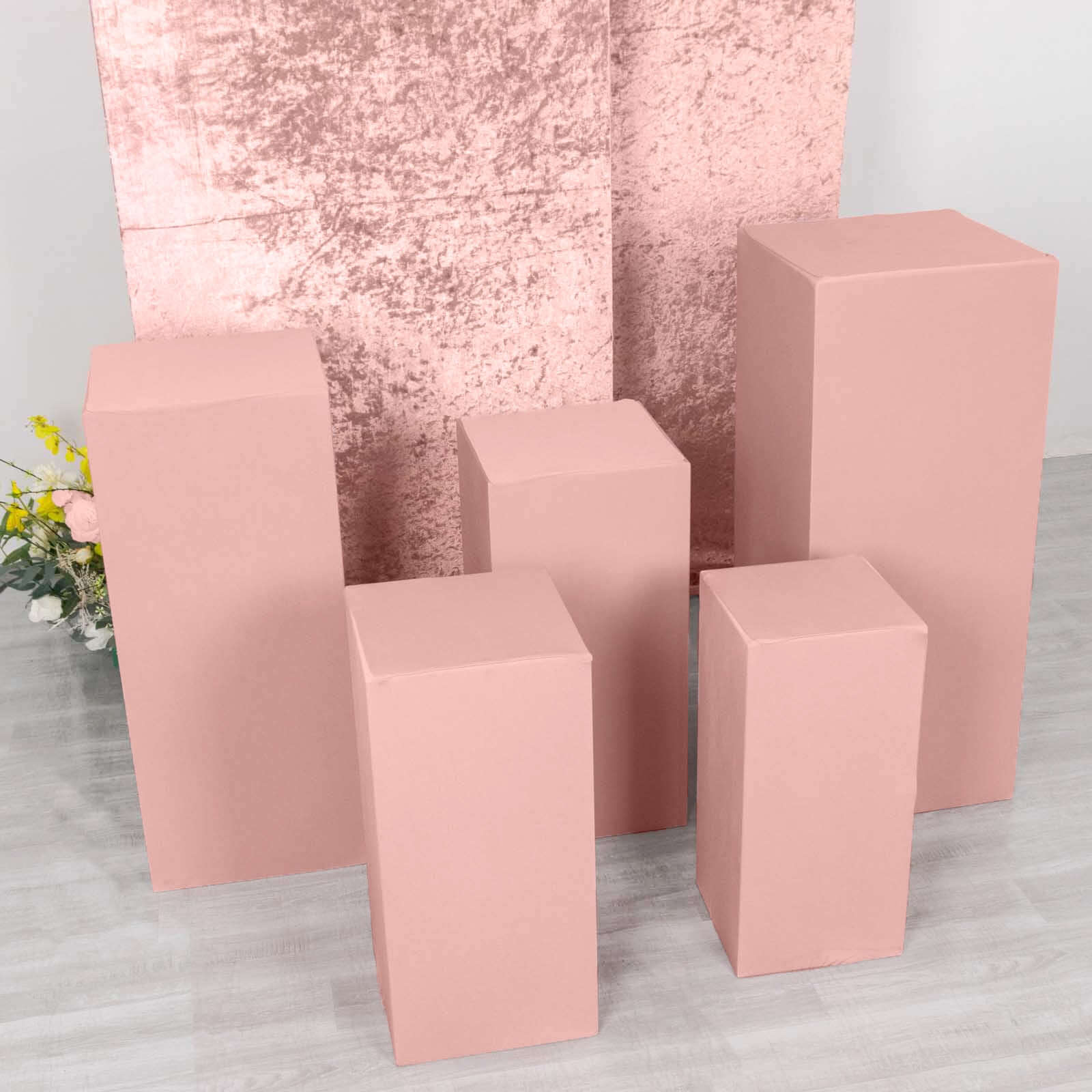 Set of 5 Stretchable Dusty Rose Spandex Rectangle Pedestal Stand Covers, 160 GSM