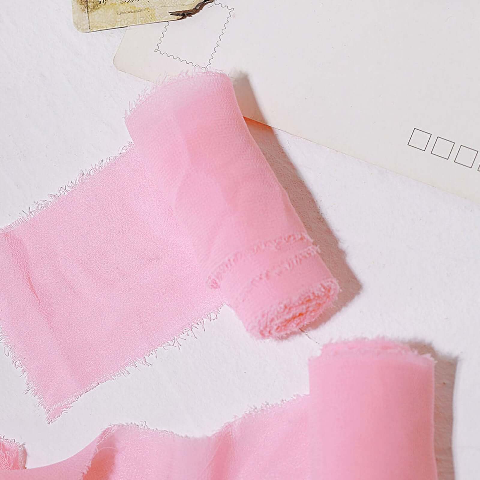 2-Pack Pink Silk-Like Chiffon Linen Ribbon Rolls for Bouquets, Wrapping, and Decor - 6 Yards Each!