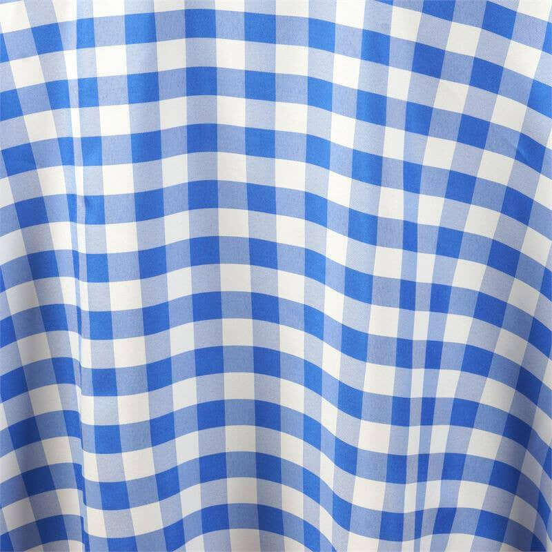 Hot! 120" Polyester Seamless White/Blue Checkered Buffalo Plaid Round Tablecloth