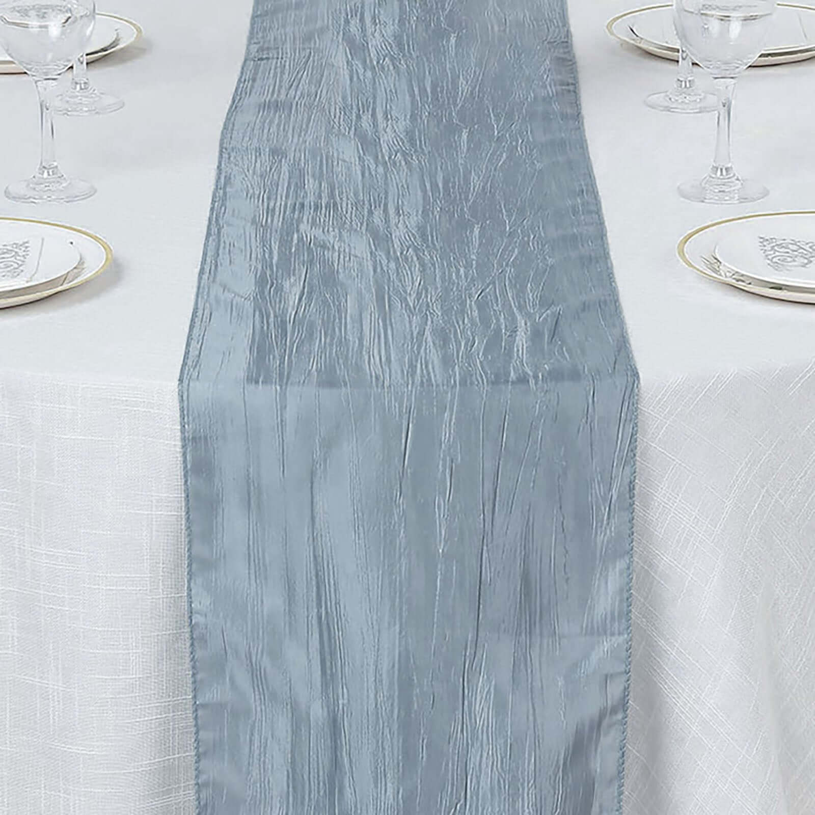 12x108 Dusty Blue Taffeta Table Runner with Accordion Crinkle & Metallic Shine