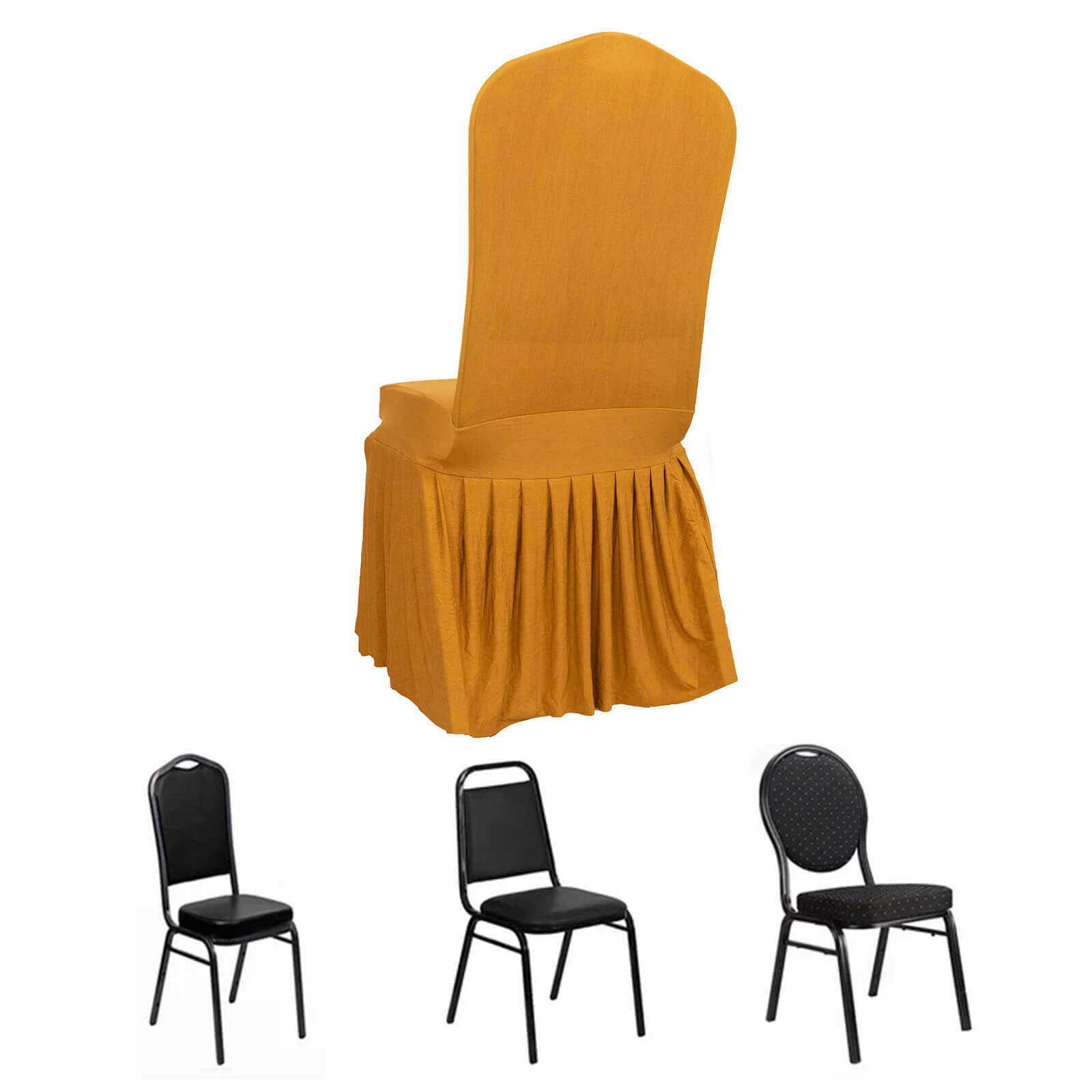 Gold Spandex Stretch Chair Cover with Ruffle Pleated Skirt - Ideal for Banquets!
