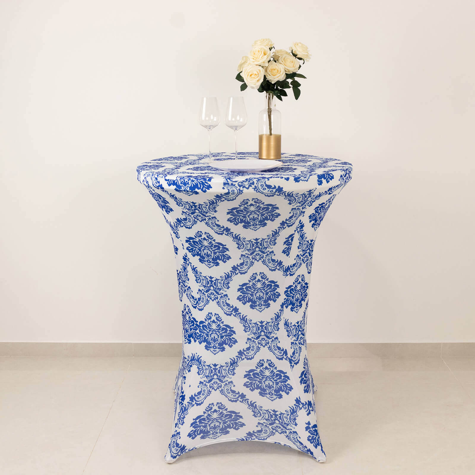 Royal Blue Spandex Stretch Fitted Cocktail Table Cover for 24'-32' Dia. Tables - Easy Maintenance