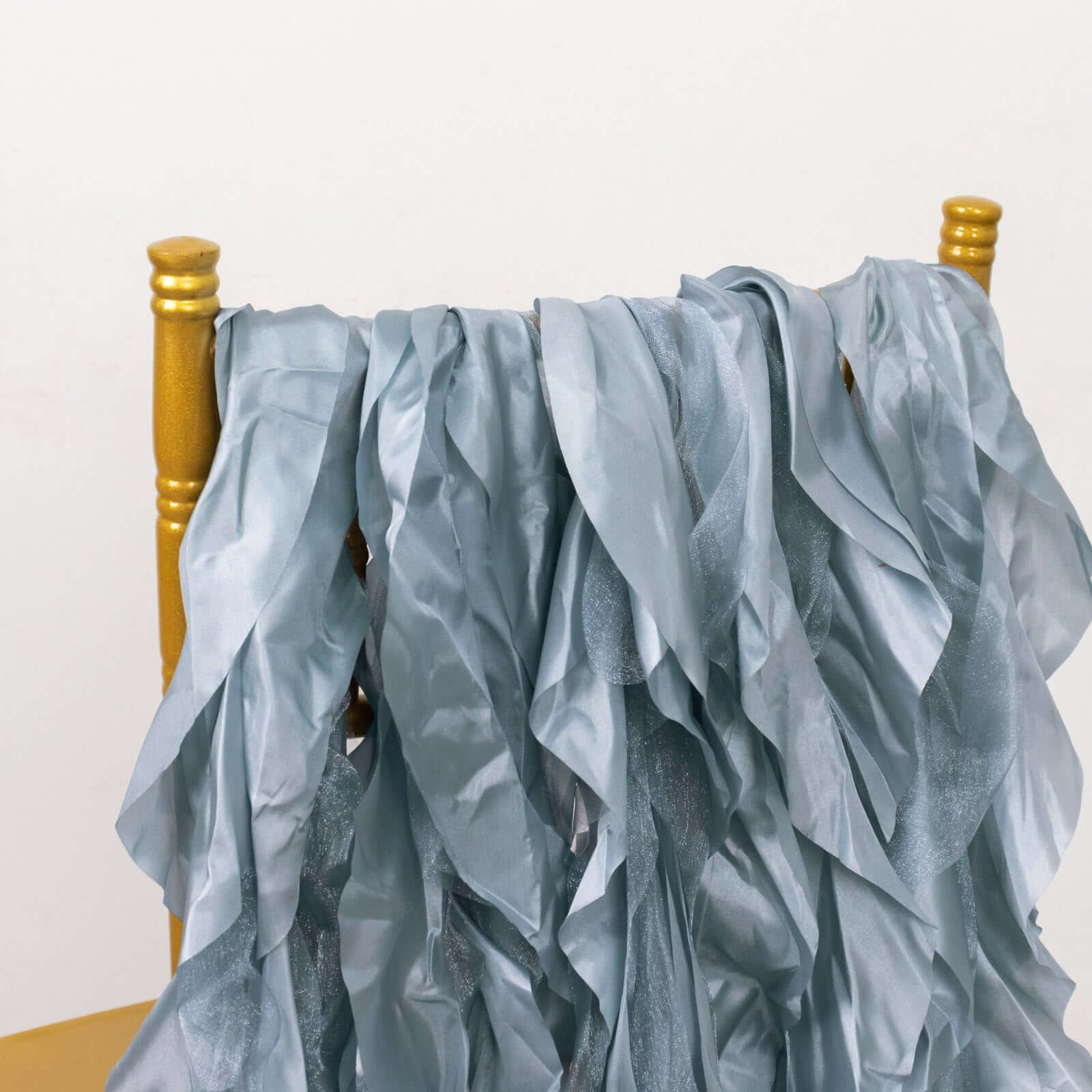 5-Pack Dusty Blue Chiffon Satin Chair Sashes - Easy Install, Curly Willow Style
