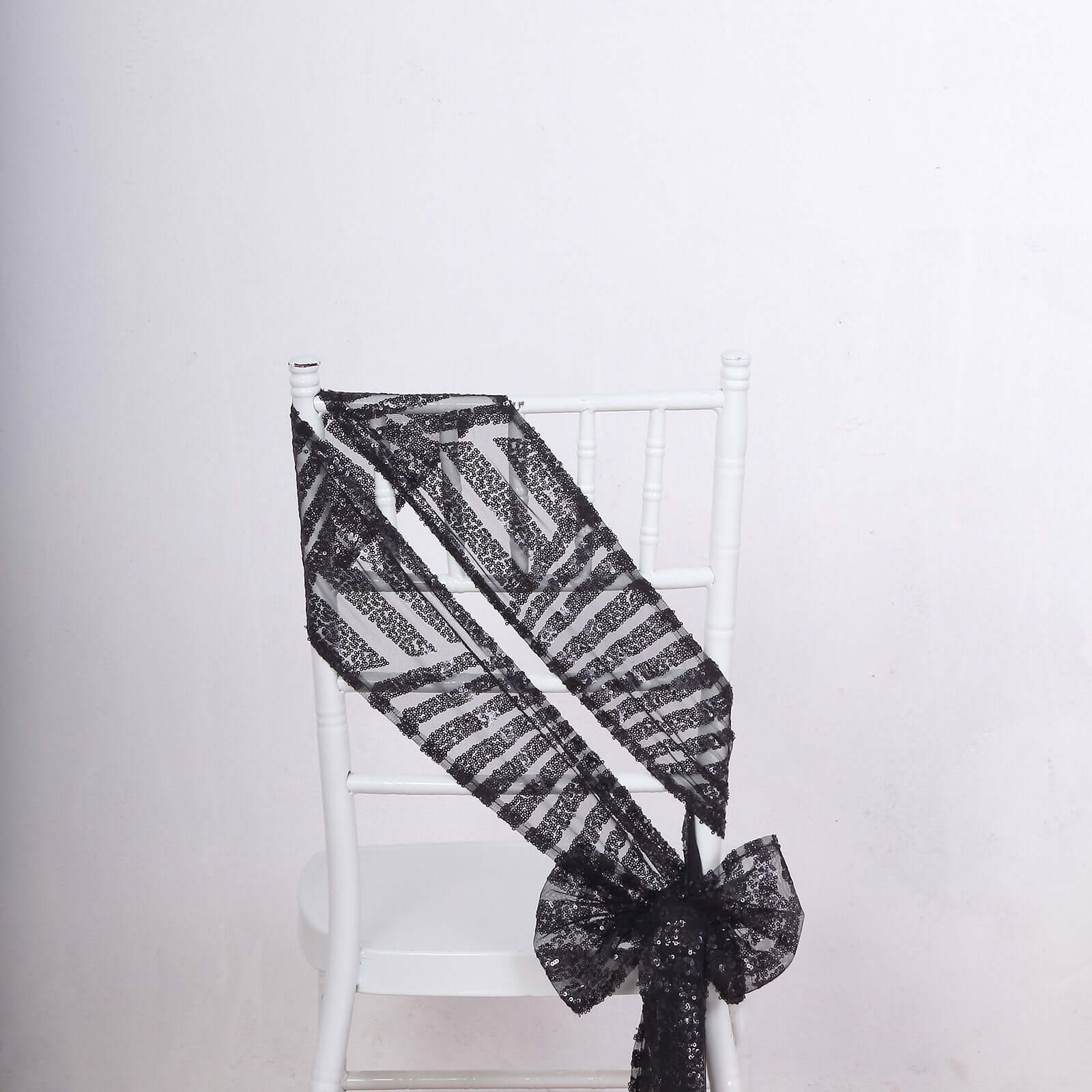 Hot Deal! 5-Pack Black Glittery Sequin Chair Sashes with Geometric Diamond Design for Weddings