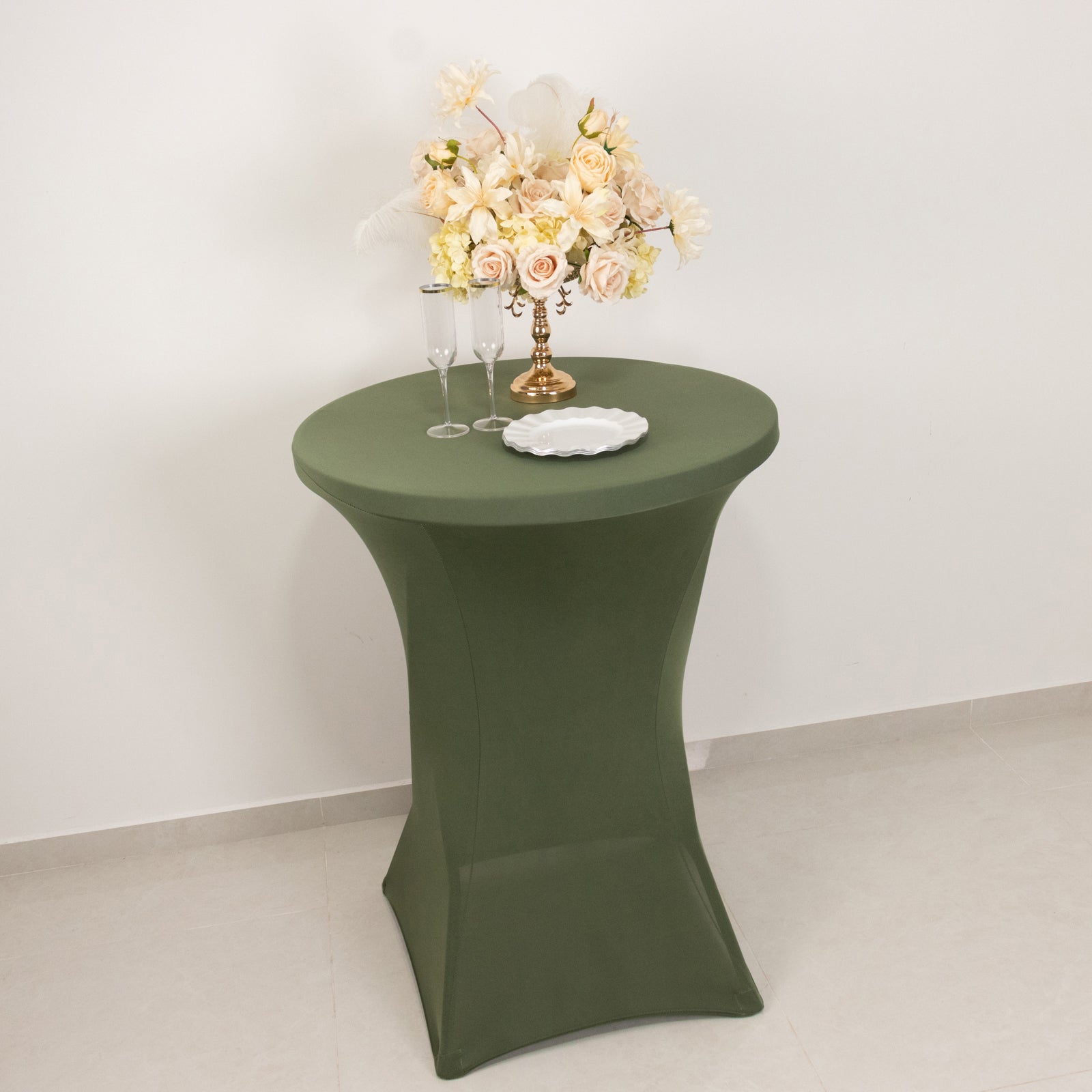 Easy - Maintain Stretch Fitted Spandex Round Cocktail Table Cover in Dusty Sage Green for 24 - 32 Inch Tables