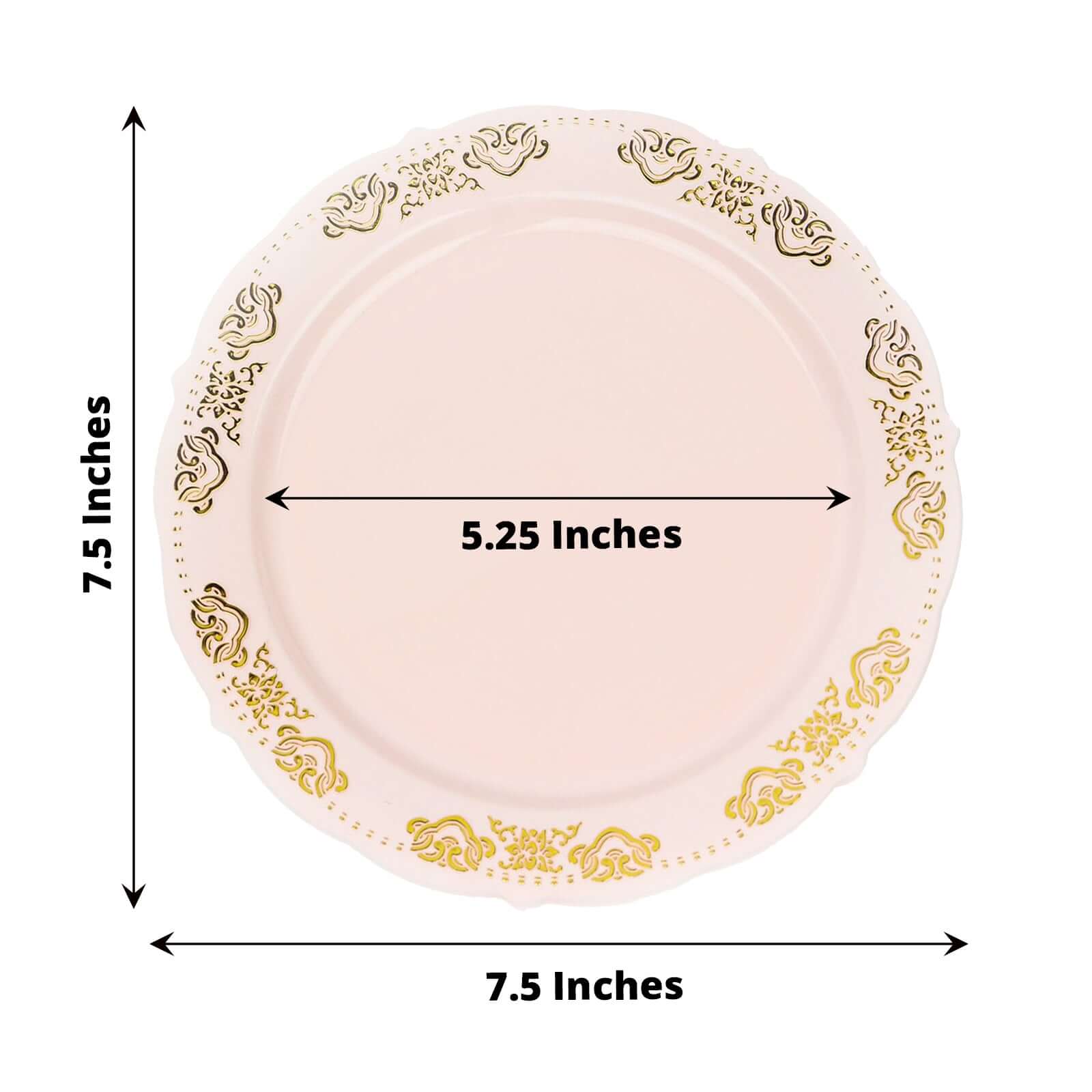 Hot Deal! 10-Pack Disposable Blush Plastic Round Appetizer Plates with Gold Embossed Scalloped Edge for Special Events