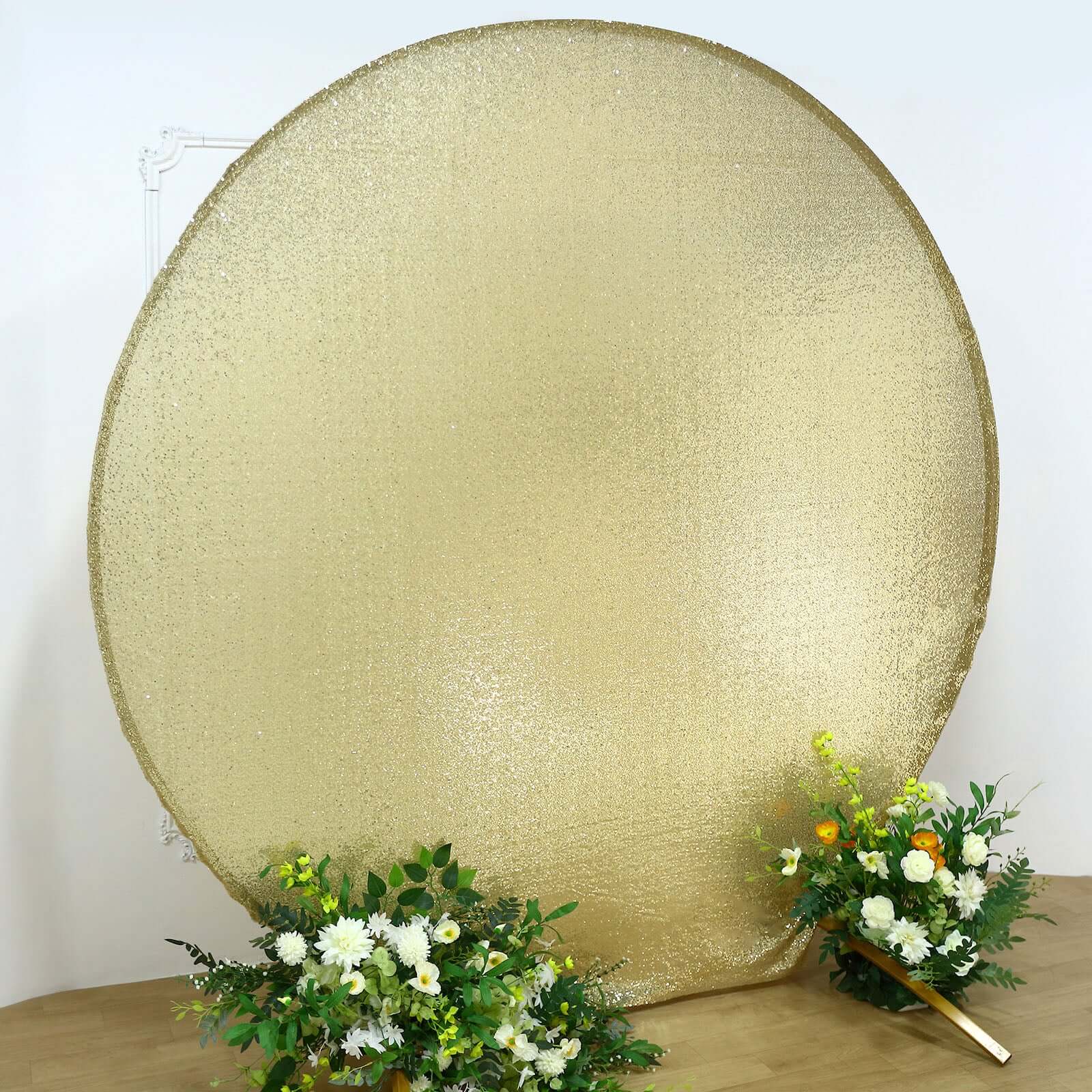 Exclusive 7.5ft Champagne Sequin Round Wedding Arch Cover, 2-Sided Shiny Photo Backdrop