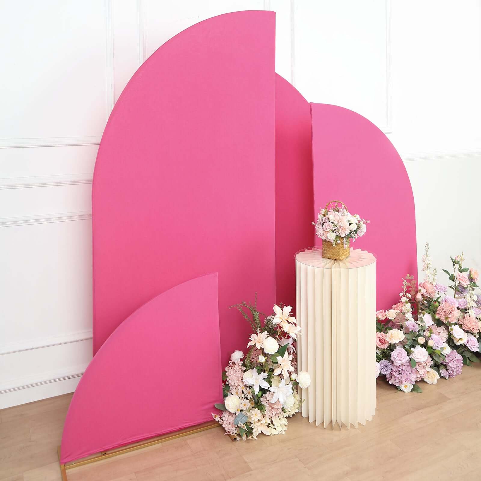 Hot Deal! Custom Fitted Set of 4 Matte Fuchsia Spandex Half Moon Wedding Arch Covers in 4 Sizes