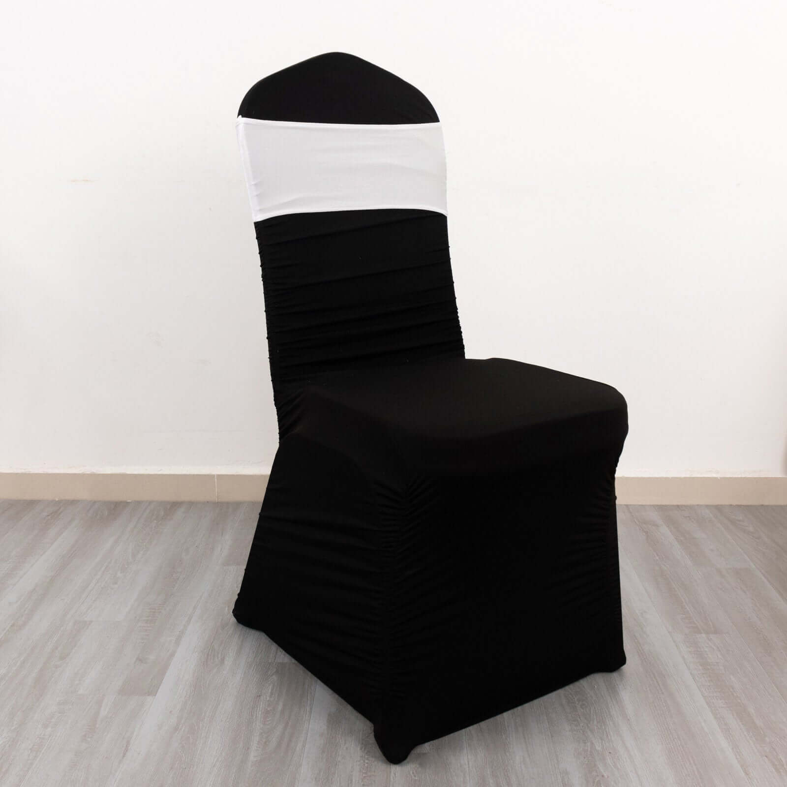 5-Piece Reusable White Spandex Chair Sashes with Gold Rhinestone Plastic Buckles for Weddings and Parties