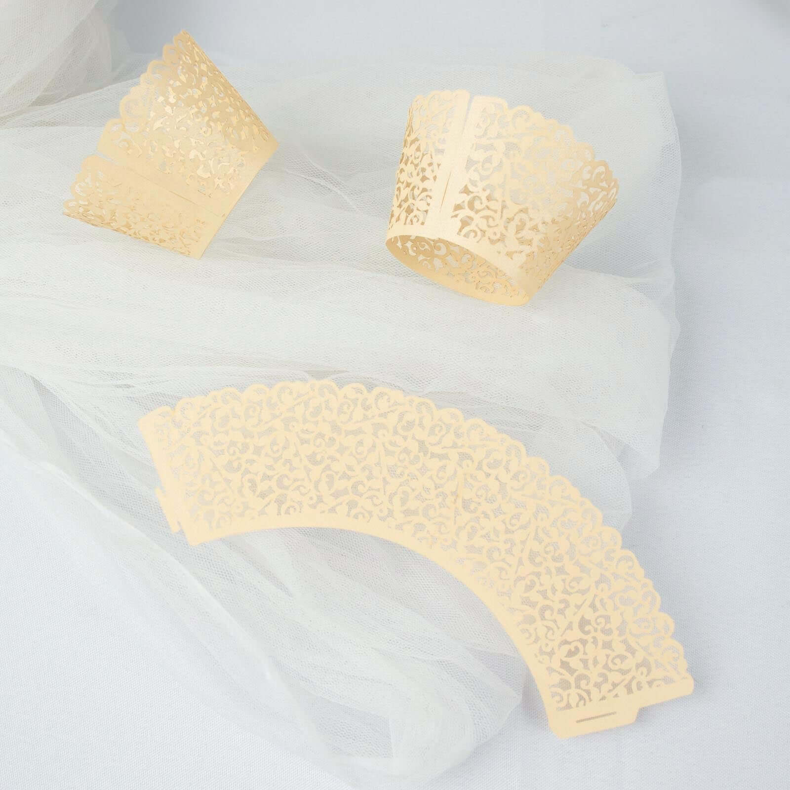 25-Pack Ivory Lace Laser Cut Paper Cupcake Wrappers - Ideal for Event Baking